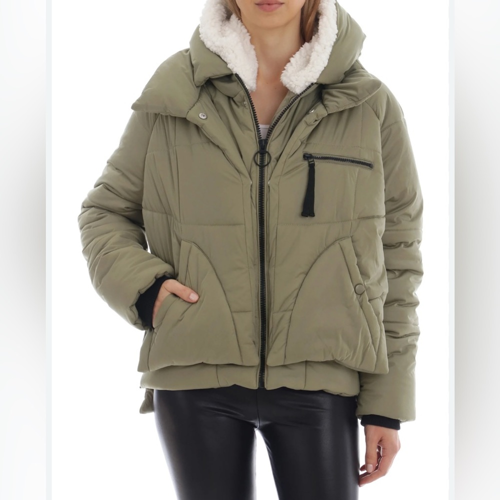 Anthropologie Avec Les Filles Utility Puffer Jacket Sherpa Lined Hoodie Medium